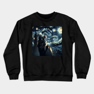 Chausie Starry Night Inspired - Artistic Cat Crewneck Sweatshirt